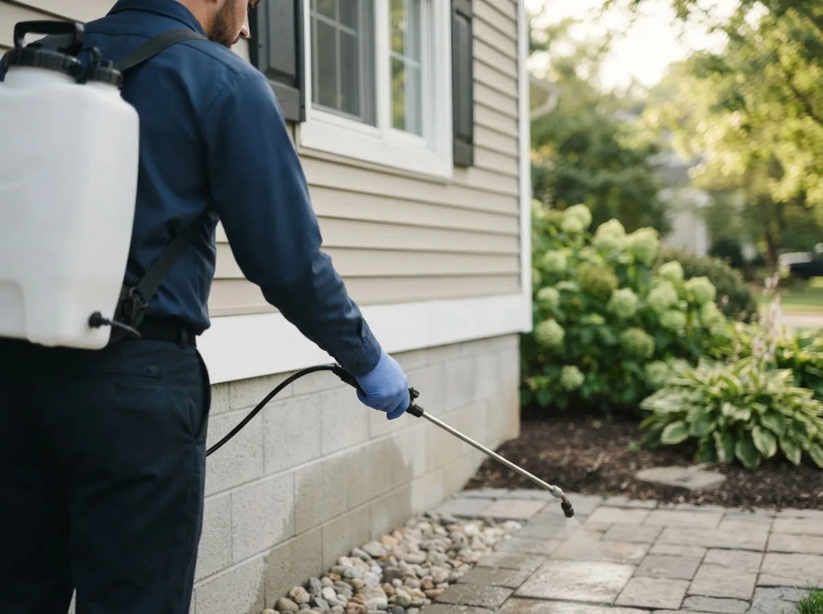 Pest control technician inspecting a home in Owls Head, ME